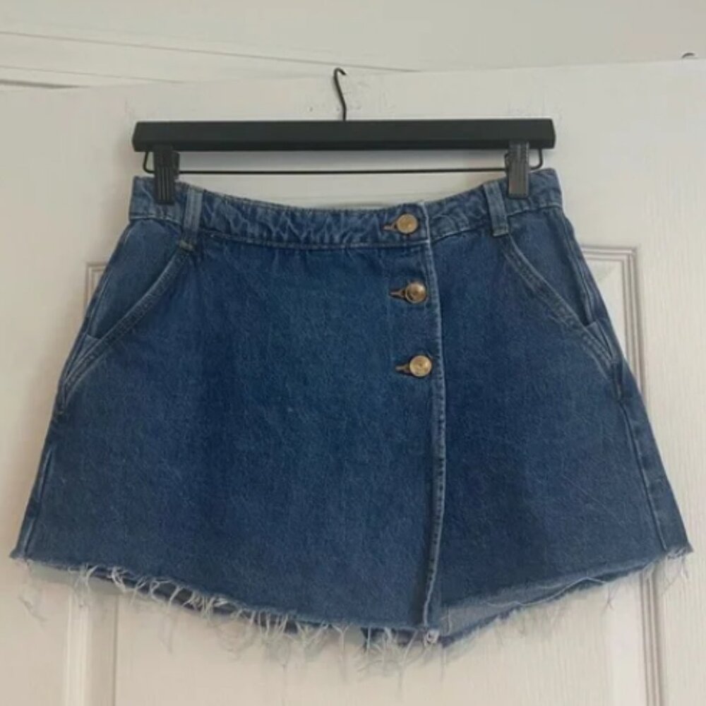 Zara Denim Asymmetrical Wrap Mini Skort